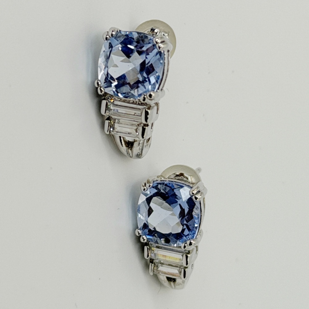 Estate Aquamarine & Crystal in 925 Silver Earrings Very Elegant Wedding